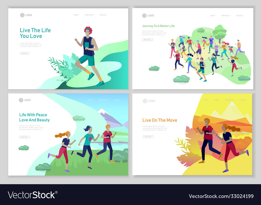 Landing page template with running group people