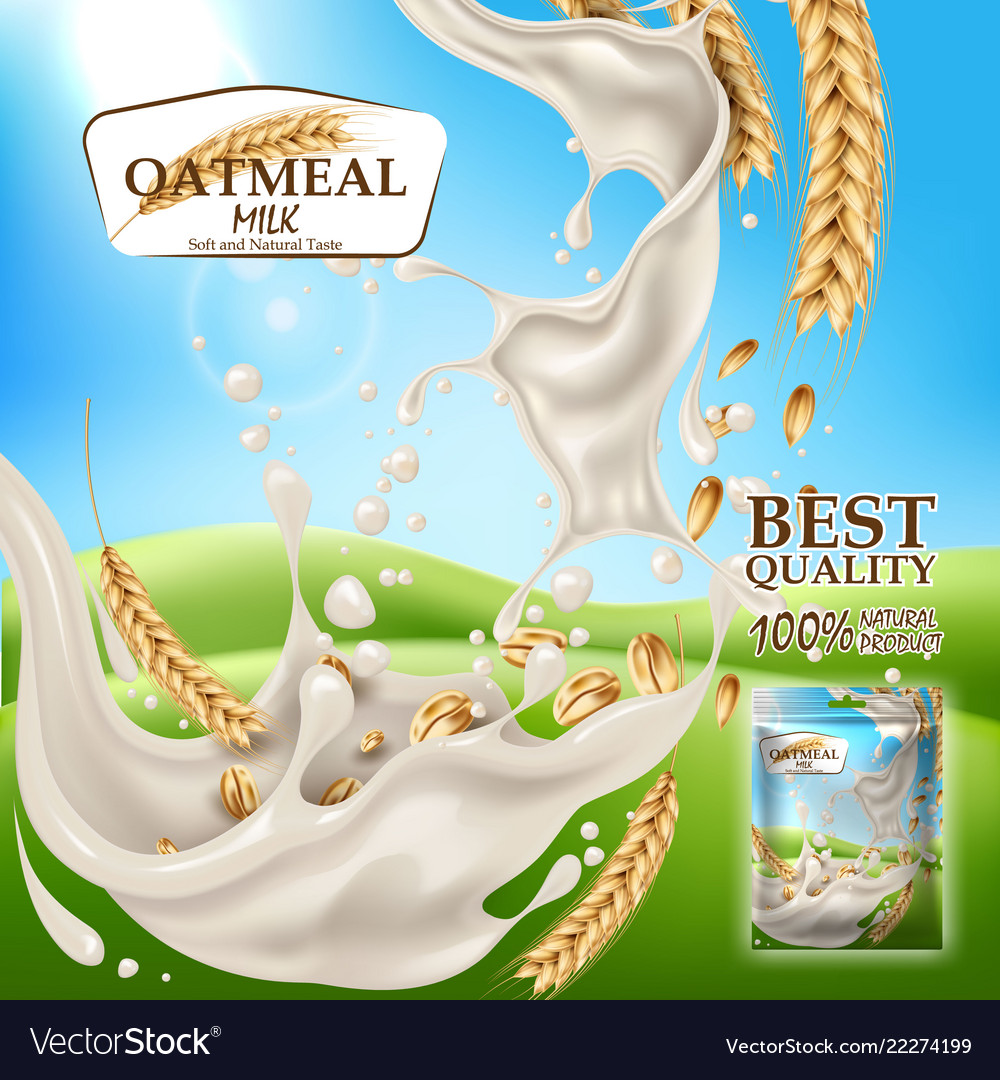 Oatmeal milk product package blue sky Royalty Free Vector