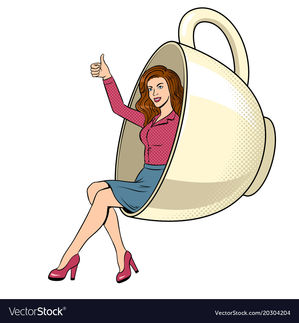 Beauty young woman in coffee cup pop art