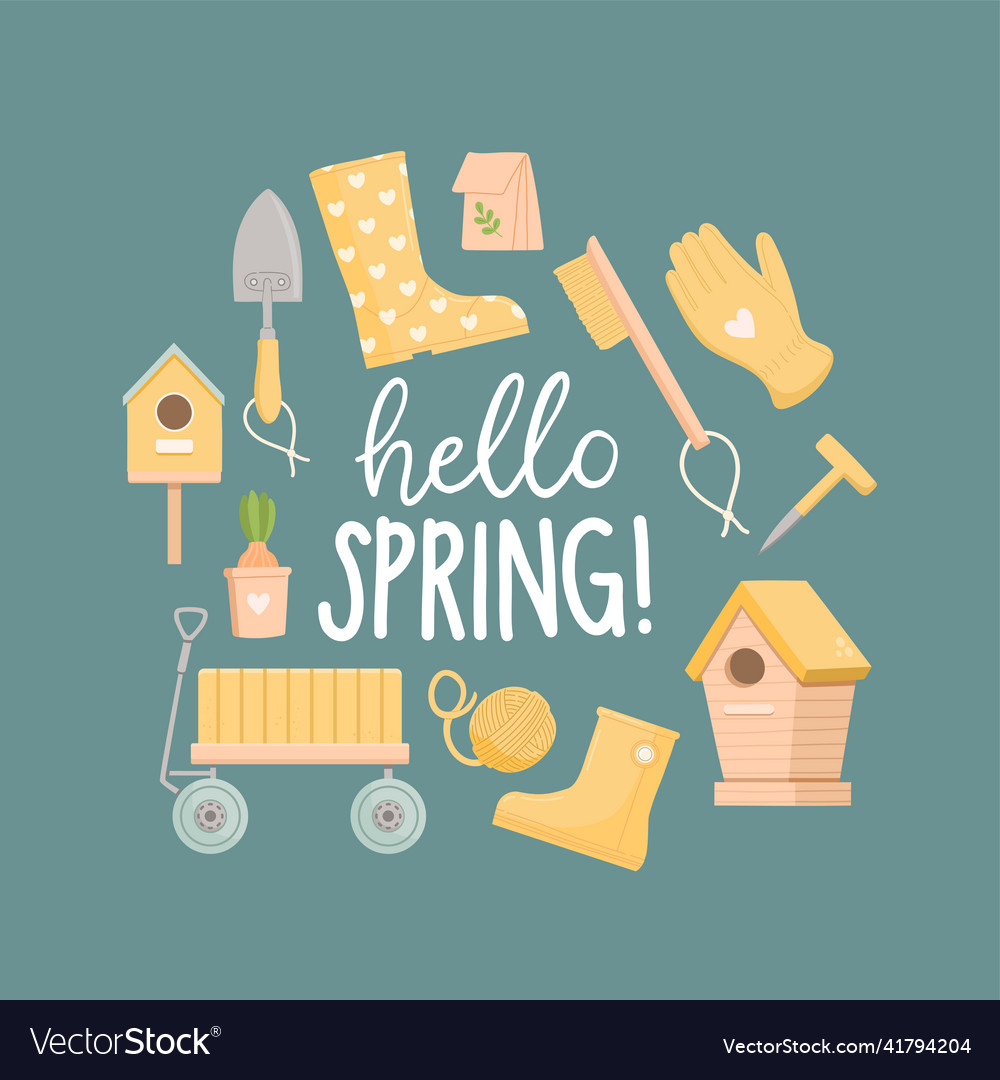 Hello spring spring set flat design Royalty Free Vector