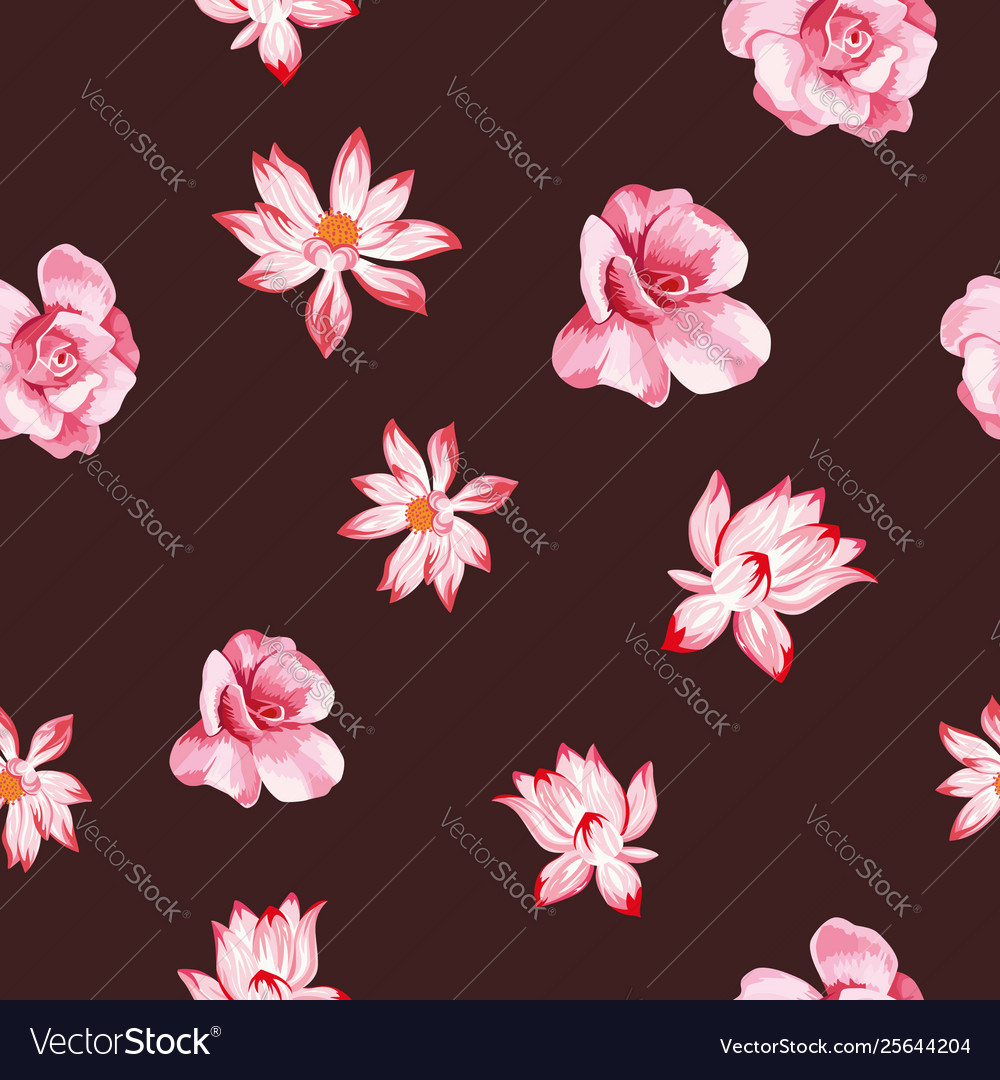 Rose lotus seamless dark red background vector image Rose lotus seamless dark red background