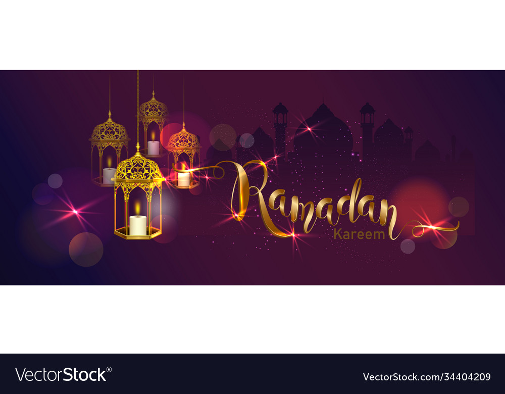 Ramadan kareem with crescent moon gold luxurious Vector Image