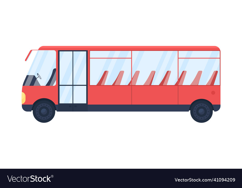 Red empty bus flat color object Royalty Free Vector Image