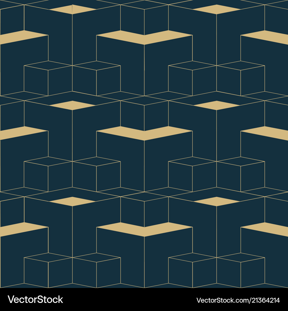 Abstract geometric seamless patterngolden cubes Vector Image