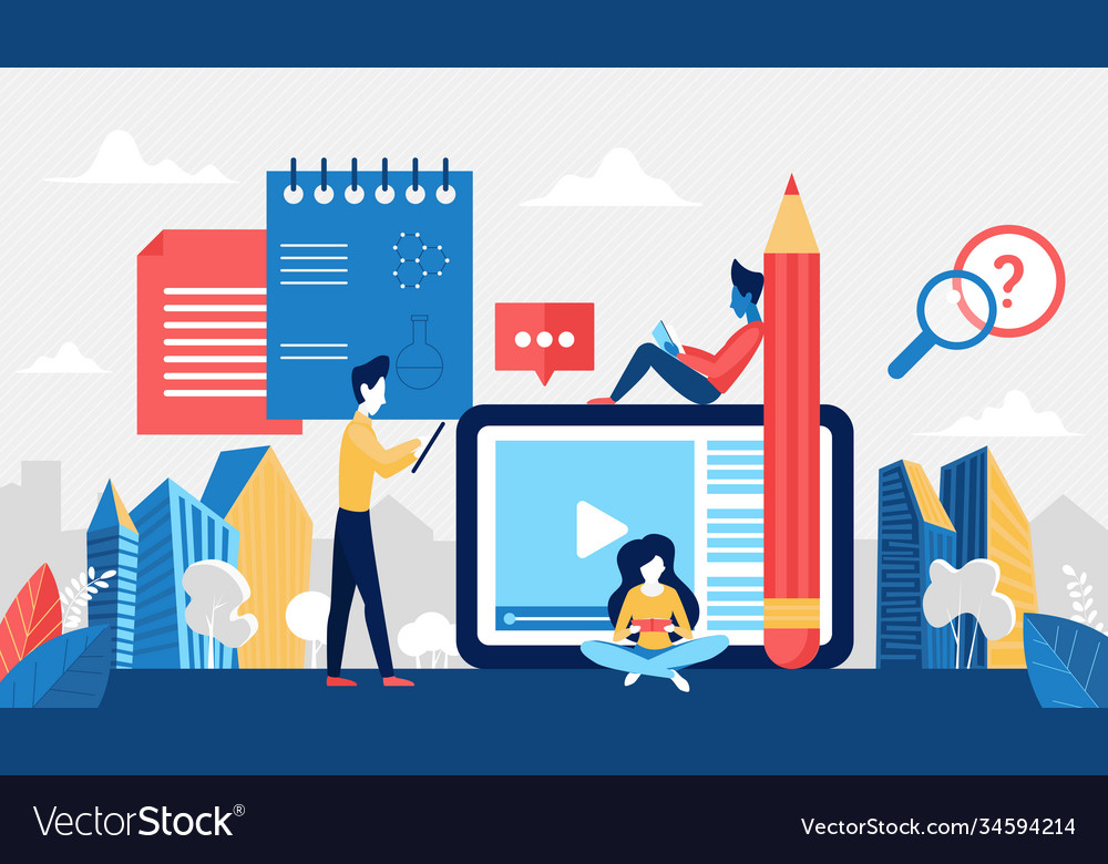 Digital science education concept with cartoon Vector Image