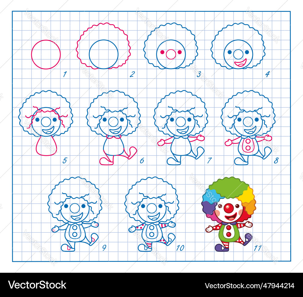 How to draw circus clown step by lesson Royalty Free Vector