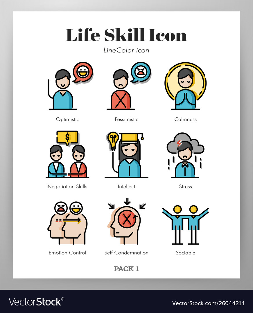 Life Skill Icons Linecolor Pack Royalty Free Vector Image