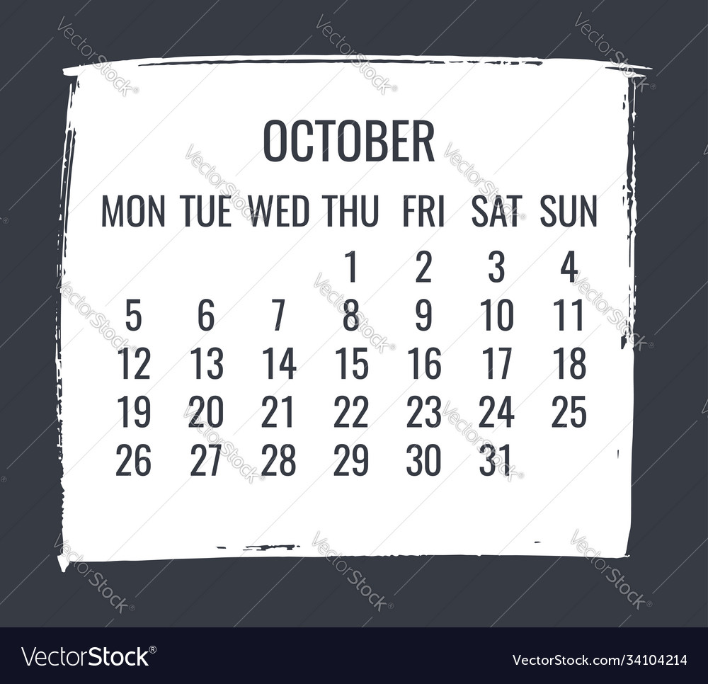 October year 2020 monthly brush stroke frame