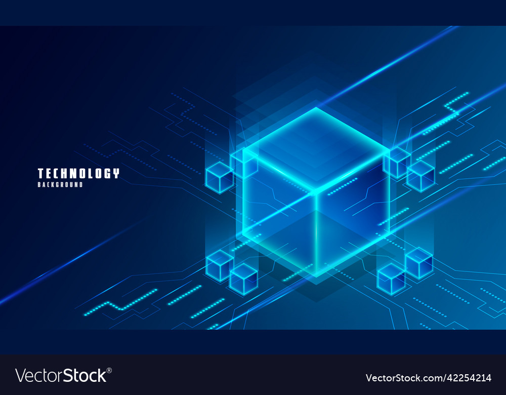 Realistic 3d cubes with blue glowing on dark blue Vector Image