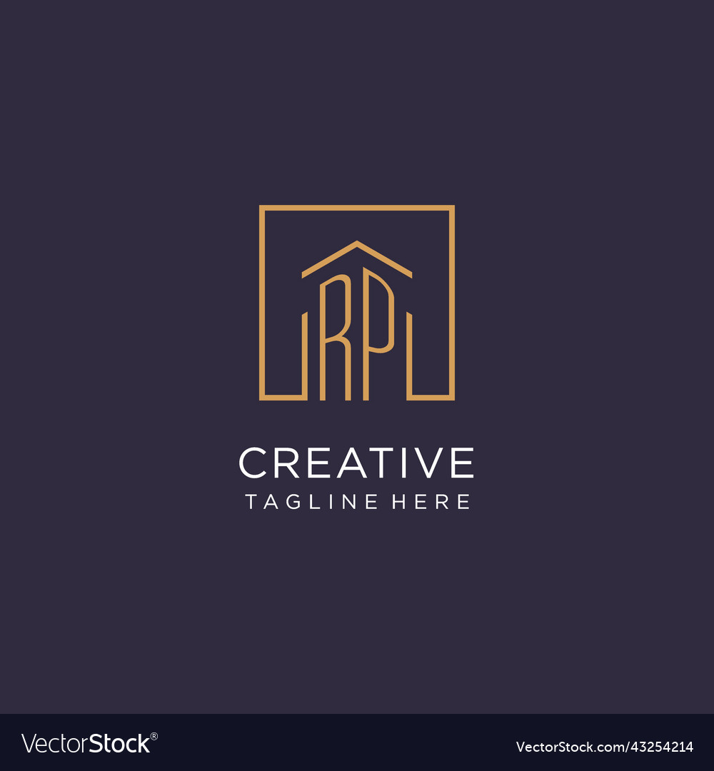 Rp initial square logo design modern and luxury