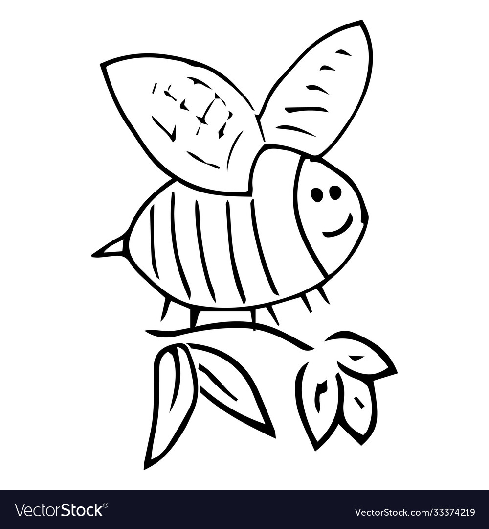 Bee on a flower cartoon hand drawn funny