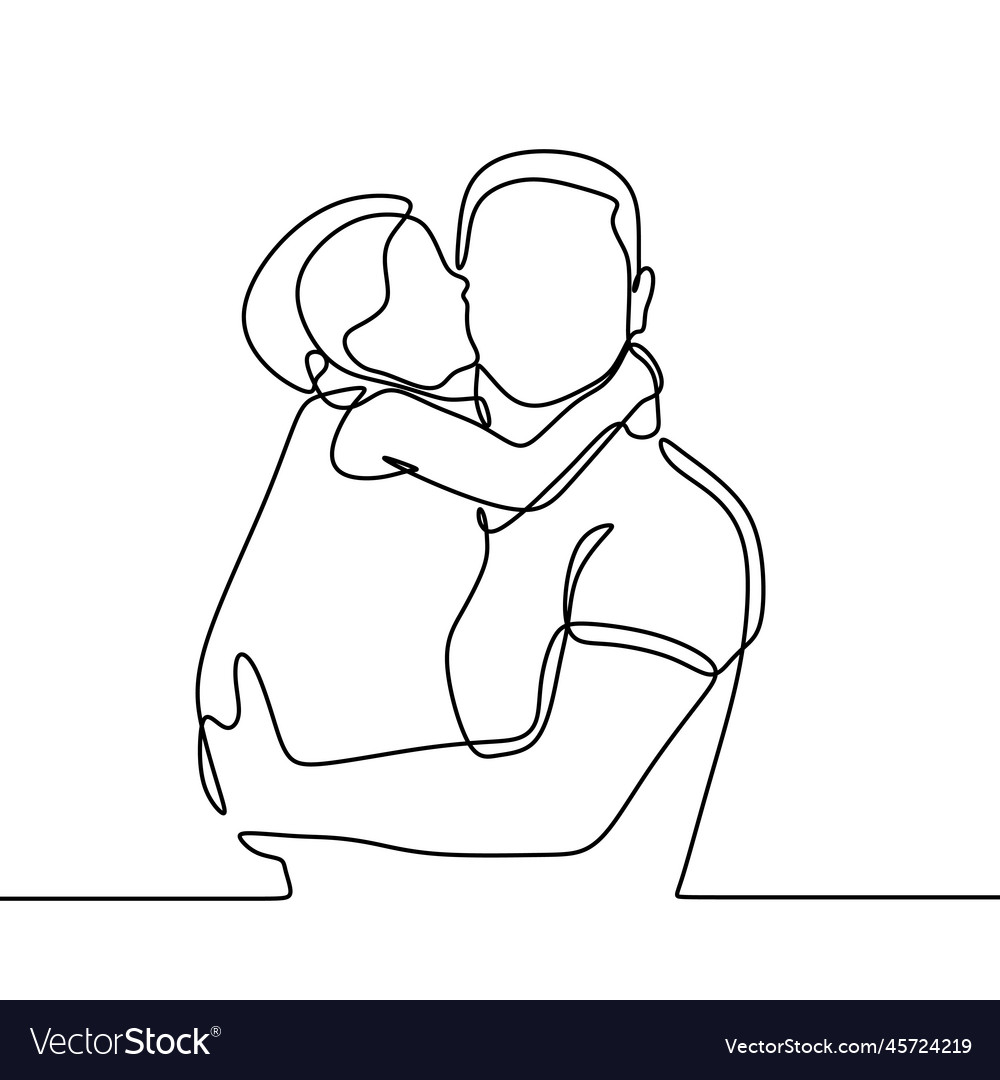 Daughter kiss her father one continuous line Vector Image