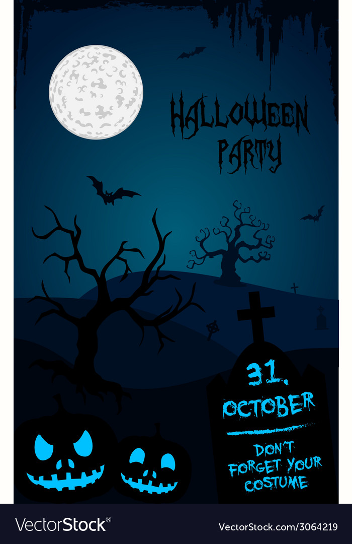 Halloween party flyer template - blue and black Vector Image