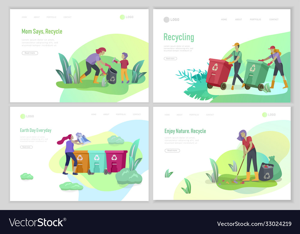 Landing page template with people recycle sort Vector Image