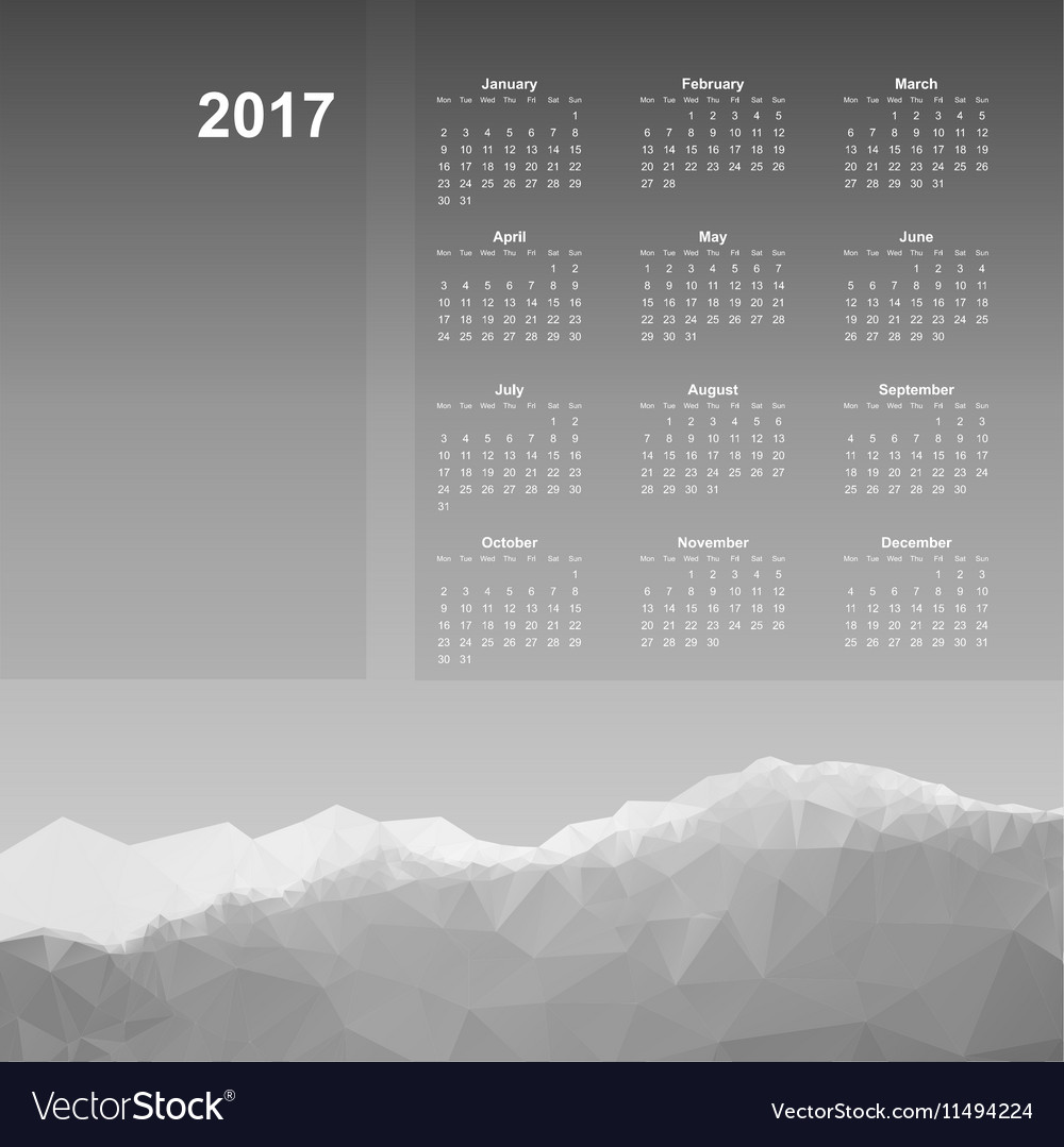 Kalender 2017 Jahr Vorlage Woche beginnt