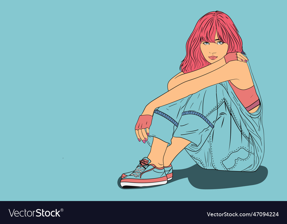 Casual and relaxed art of a young woman sitting