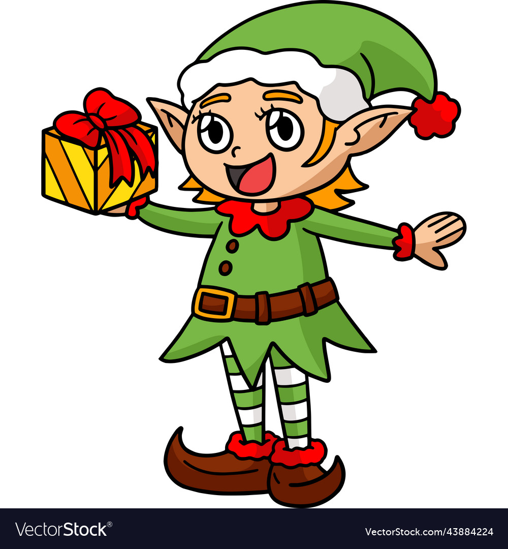 Christmas Elf Cartoon Colored Clipart Royalty Free Vector