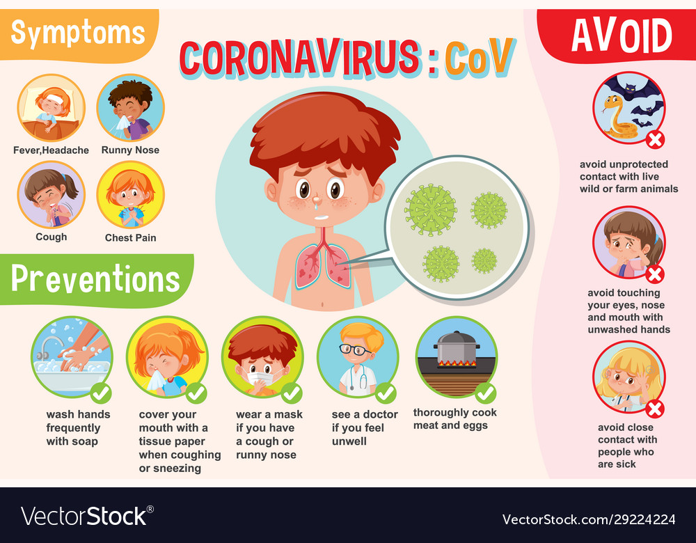 Diagram showing coronavirus with symptoms and Vector Image