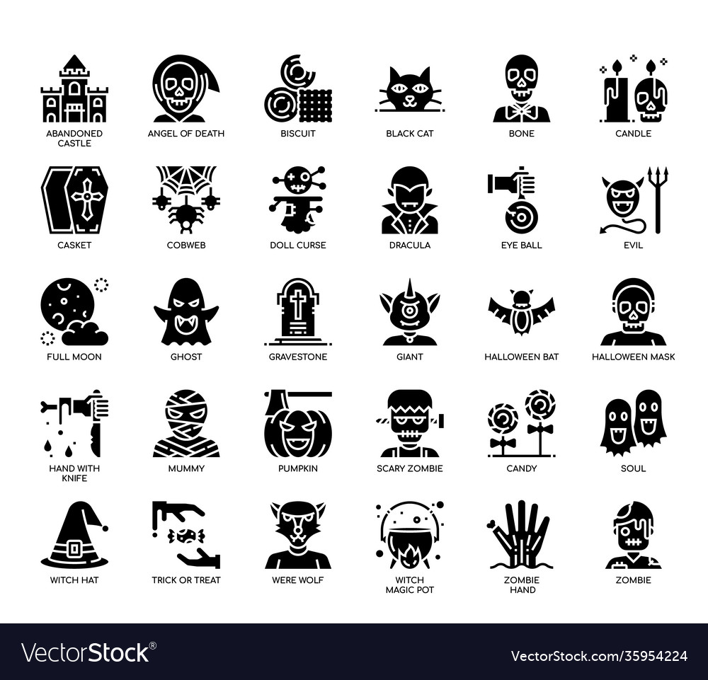 Halloween elements glyph icons Royalty Free Vector Image