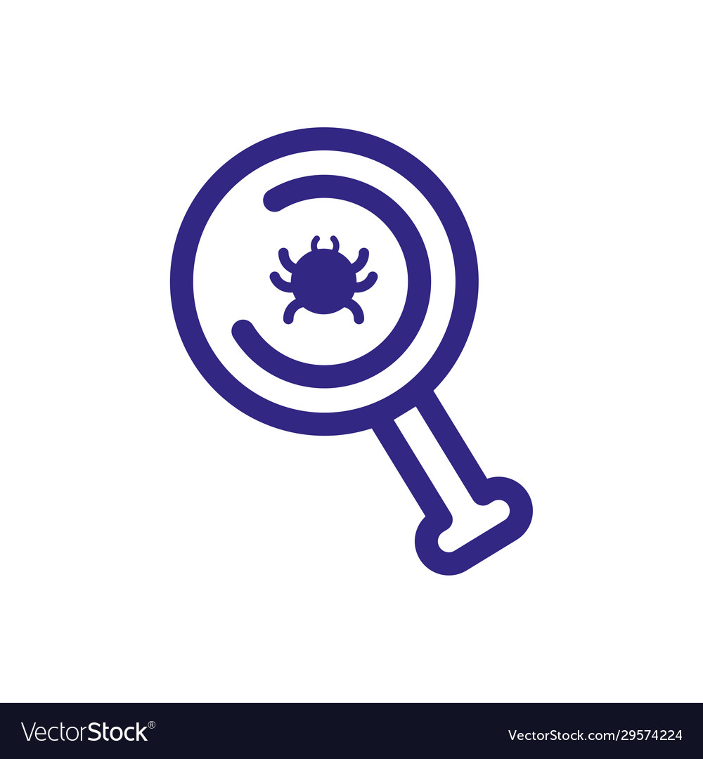 Magnifying glass with bug icon thick line style Vector Image