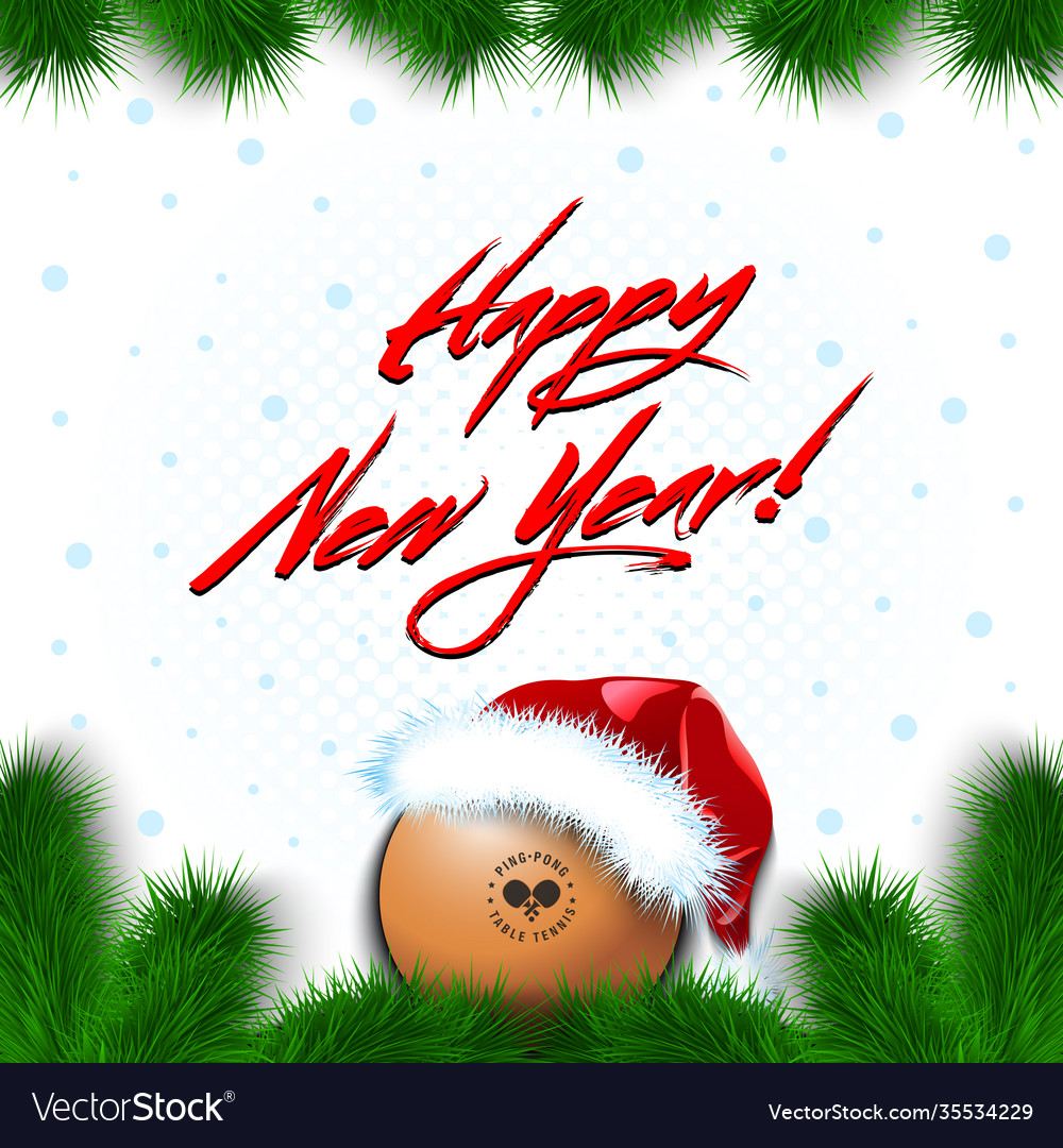 Happy new year ping-pong ball in a santa hat