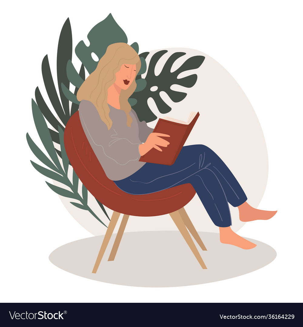 Lady reading book student learning publication Vector Image