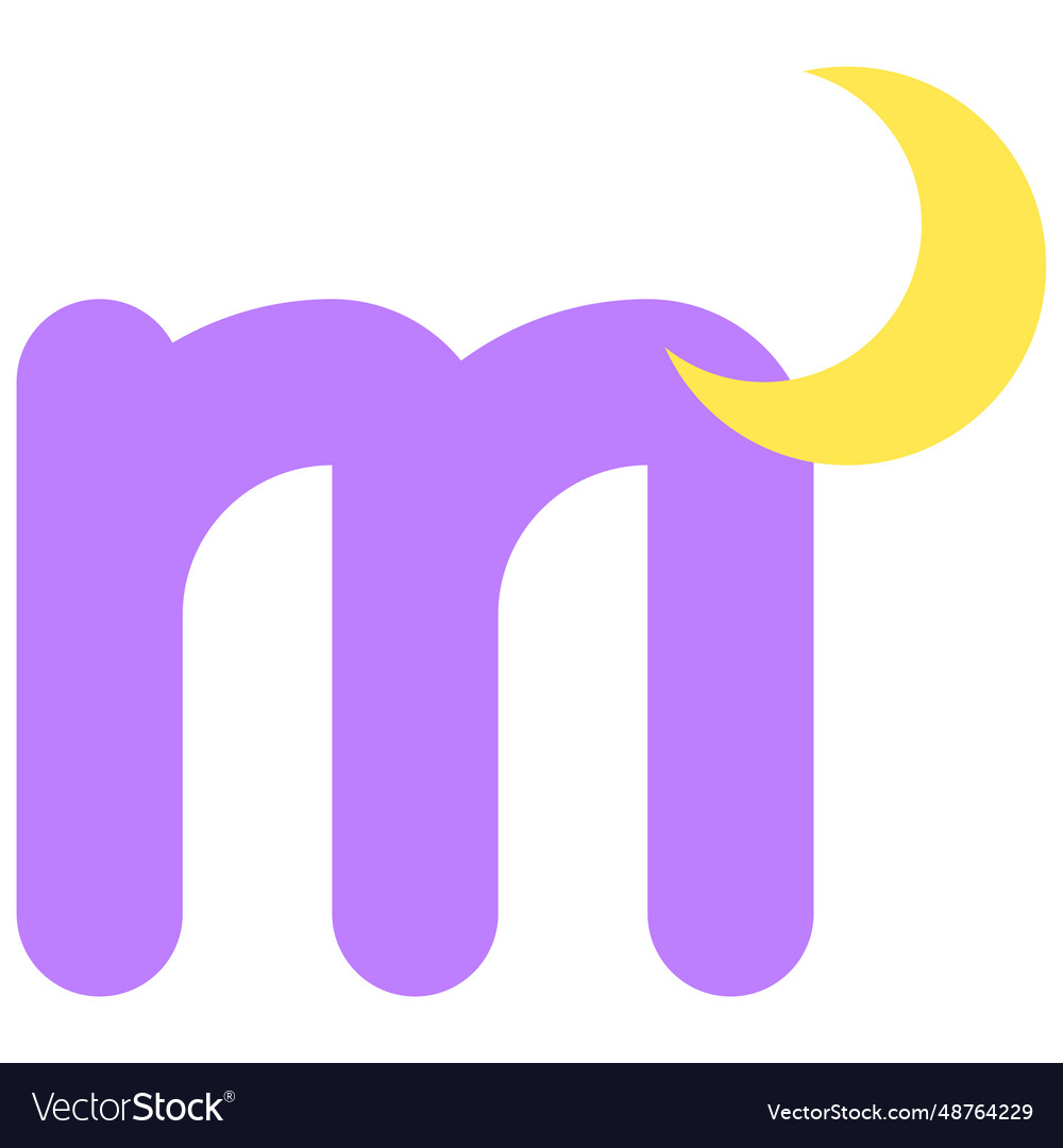 Letter m alphabet with moon icon