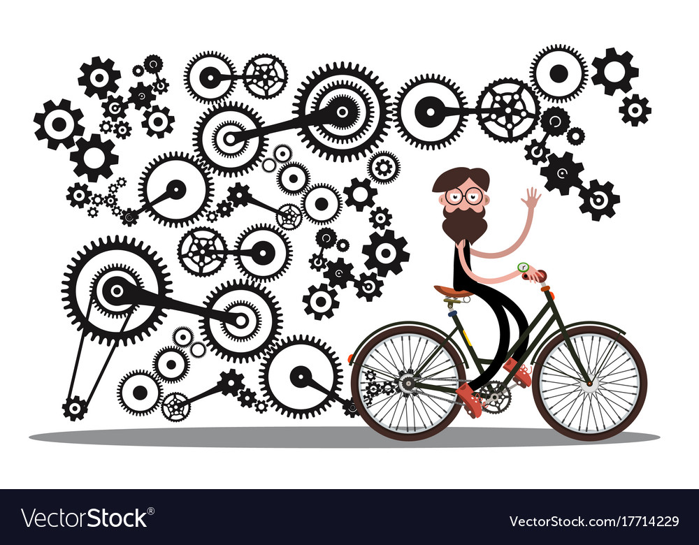 Man on bicycle with cogs - gears isolated