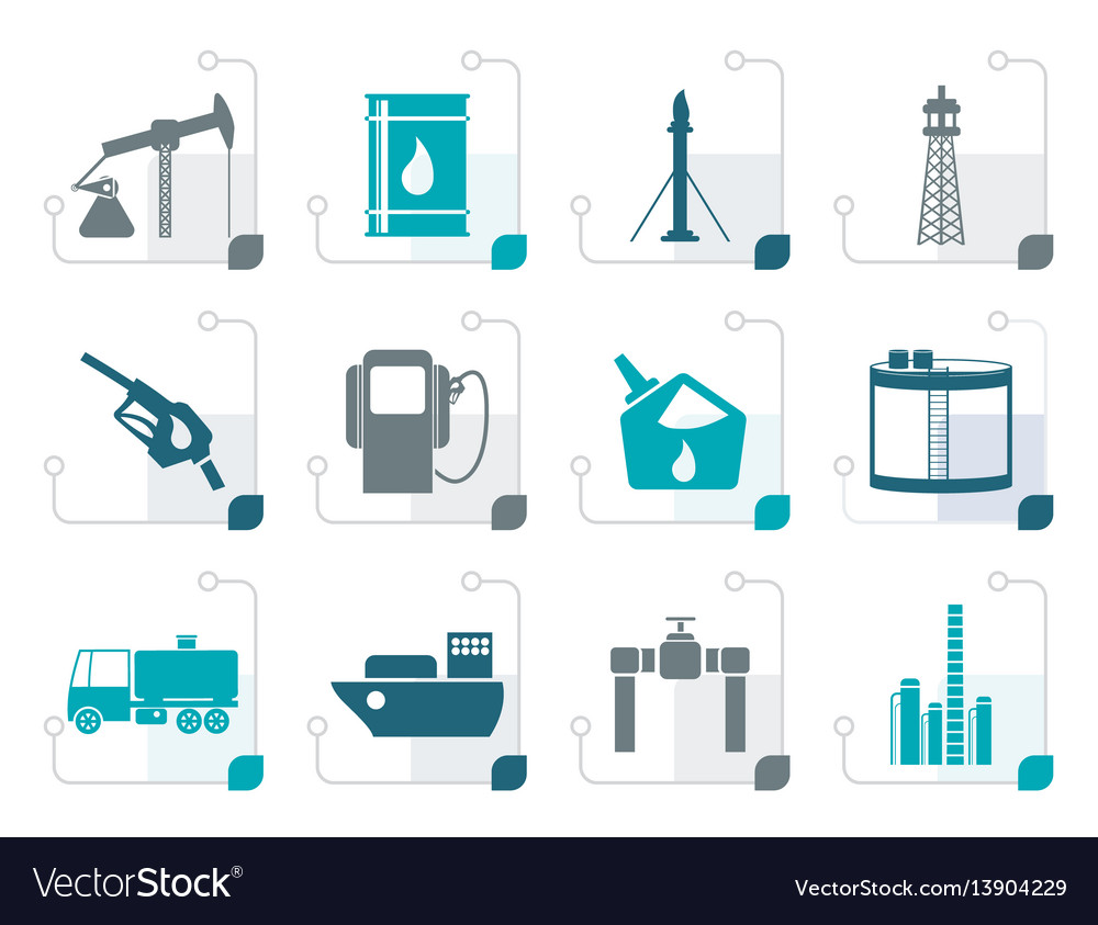 Stylized oil and petrol industry icons Royalty Free Vector