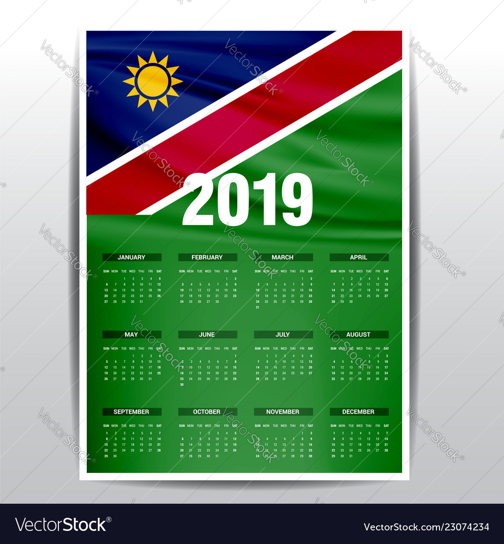 Calendar 2019 namibia flag background english Vector Image Calendar 2019 namibia flag background english Vector Image