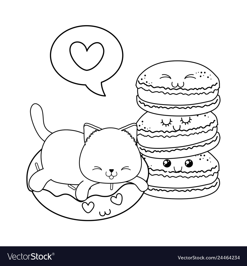 Cute little cats with donuts kawaii characters