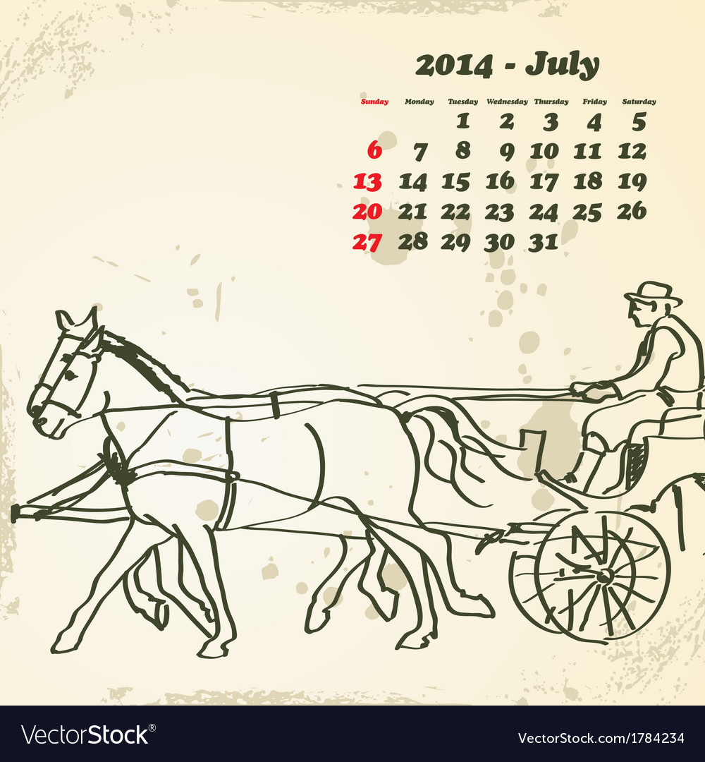 July 2014 hand drawn horse calendar