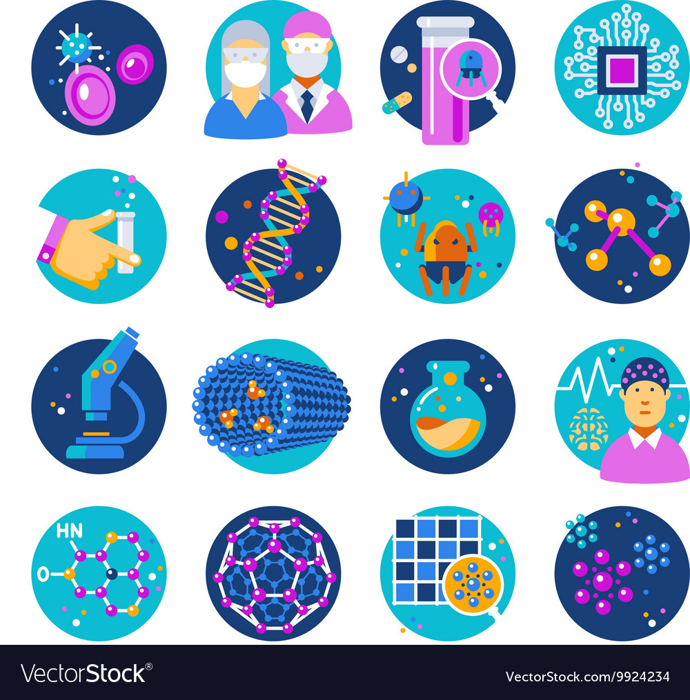 Nanotechnology Flat Icons Set Royalty Free Vector Image