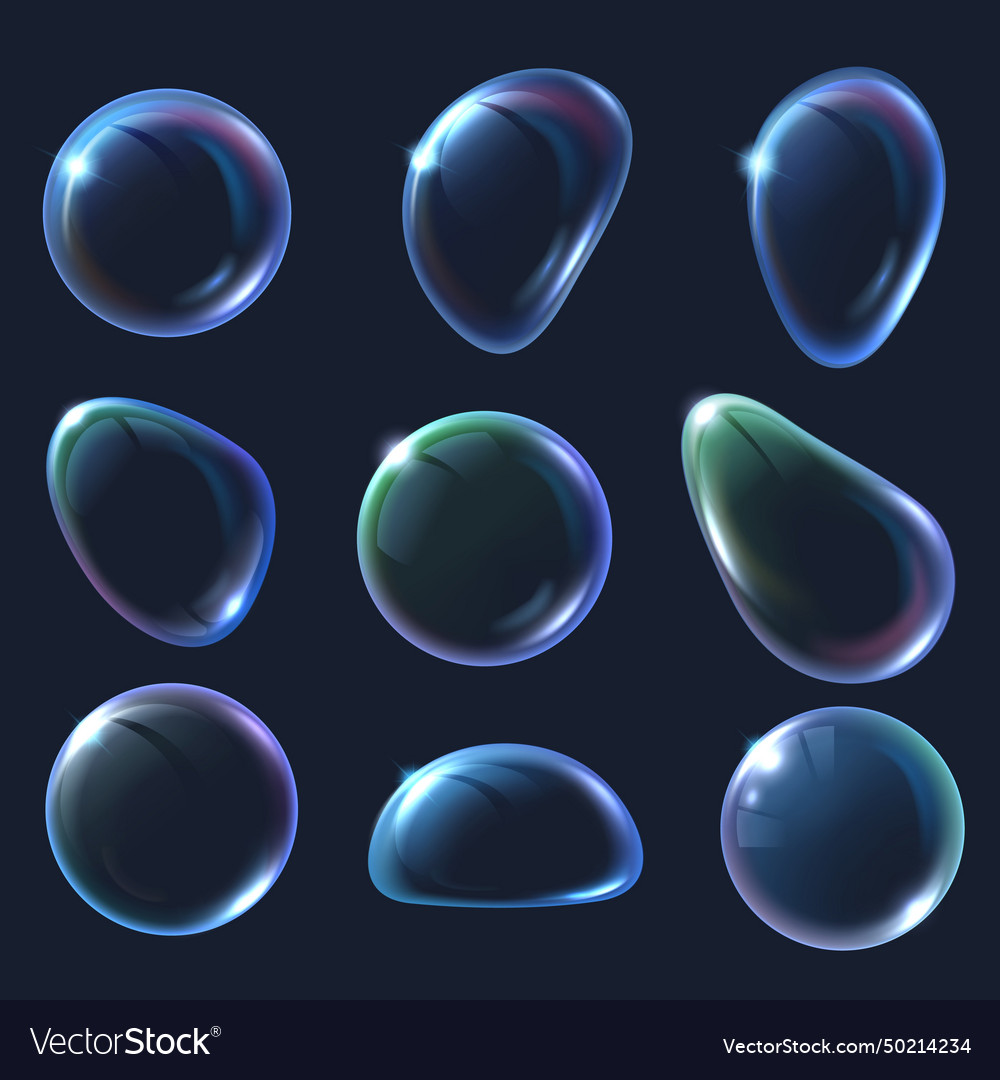 Realistic 3d soap bubble soapy bubbles in various