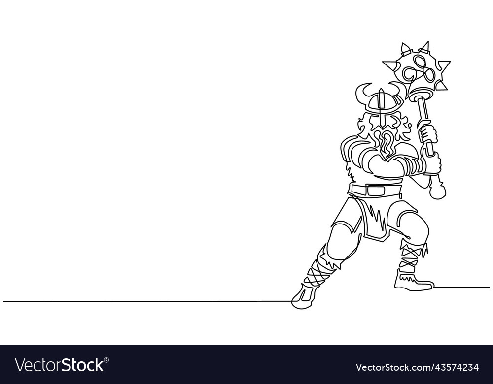 Single continuous line drawing viking warrior