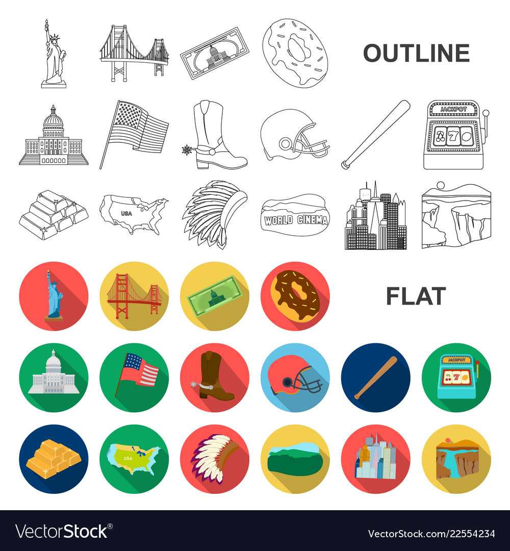 Usa country flat icons in set collection