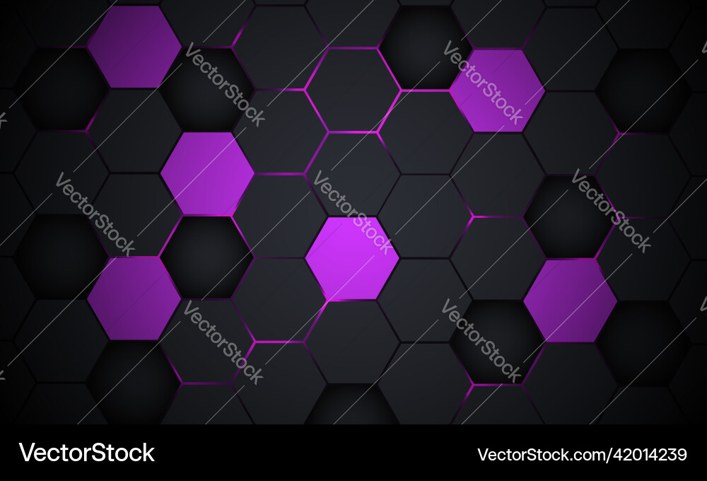 Dark gray and violet hexagonal technology abstract
