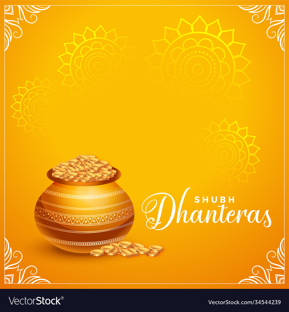 Happy dhanteras golden card decorative background Vector Image