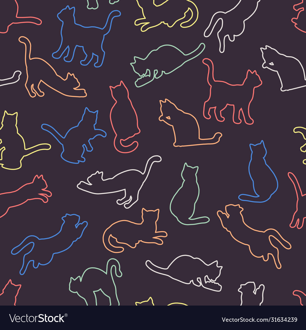 Multi-colored outlines cat silhouettes Royalty Free Vector