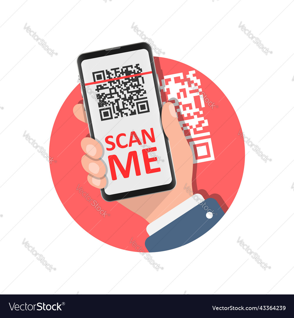 Qr code scan in flat style mobile phone scanning