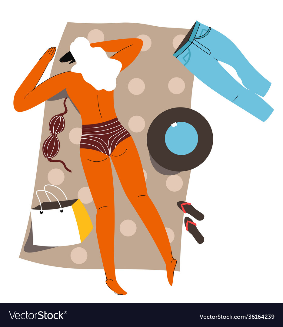 Woman sunbathing on blanket resting lady sun Vector Image