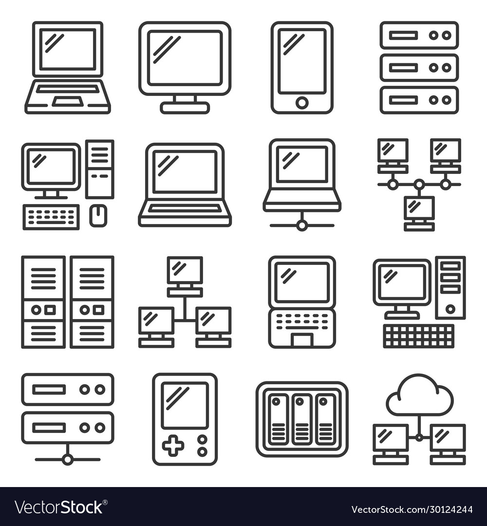 Computer hardware icons set on white background Vector Image