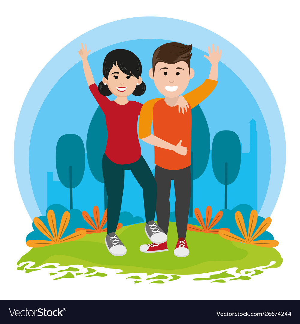 Friends youth couple people cartoon Royalty Free Vector