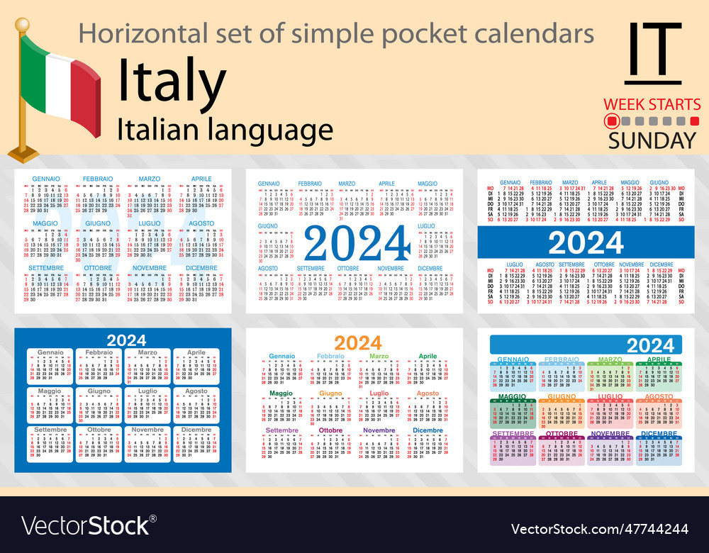 Italian horizontal set of pocket calendar