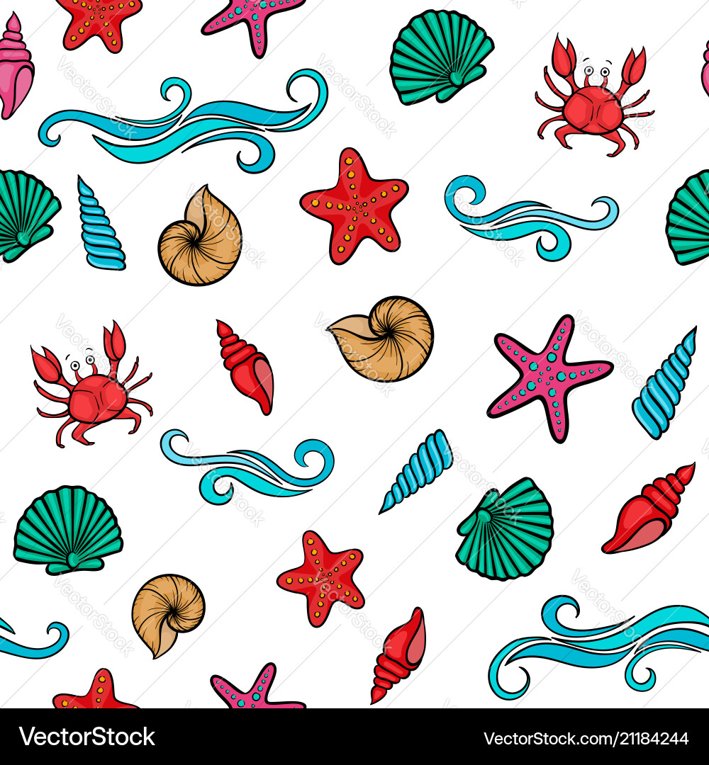 Seashell seamless pattern design for holiday Vector Image