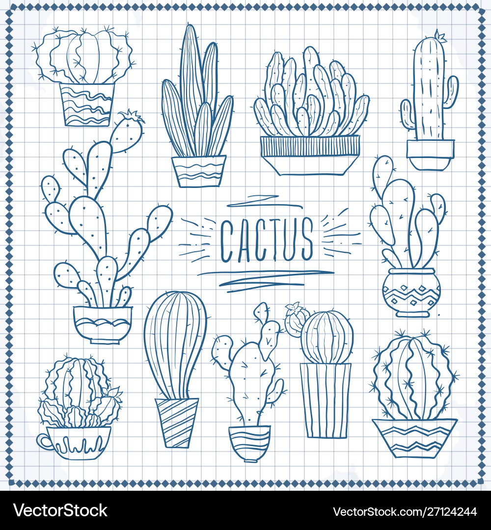 Set doodle cacti Royalty Free Vector Image - VectorStock