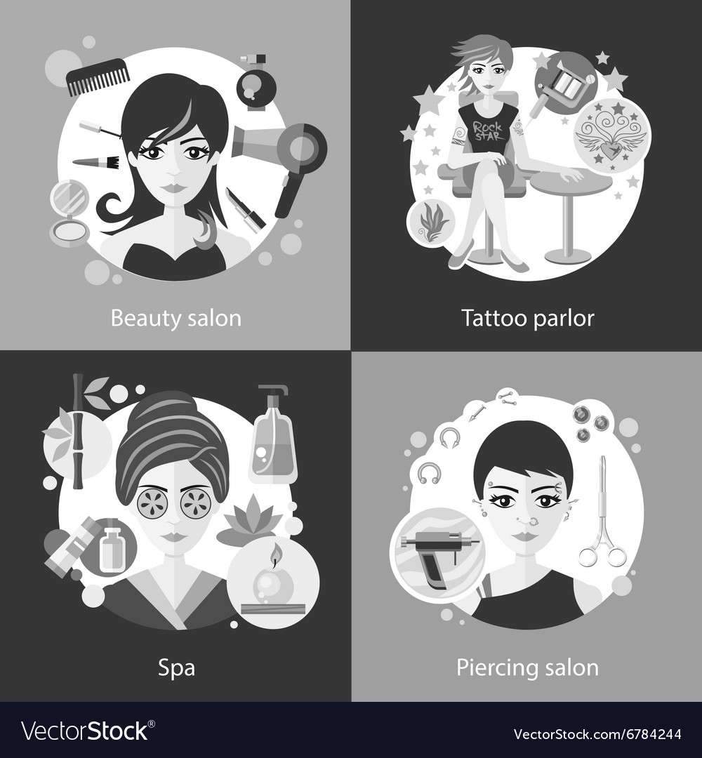 Set Of Salons Beauty Tattoo Piercing Royalty Free Vector
