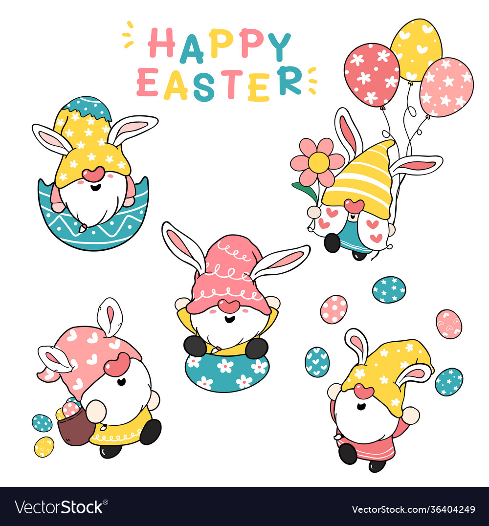 Cute bunny ears gnome happy easter pastel cartoon