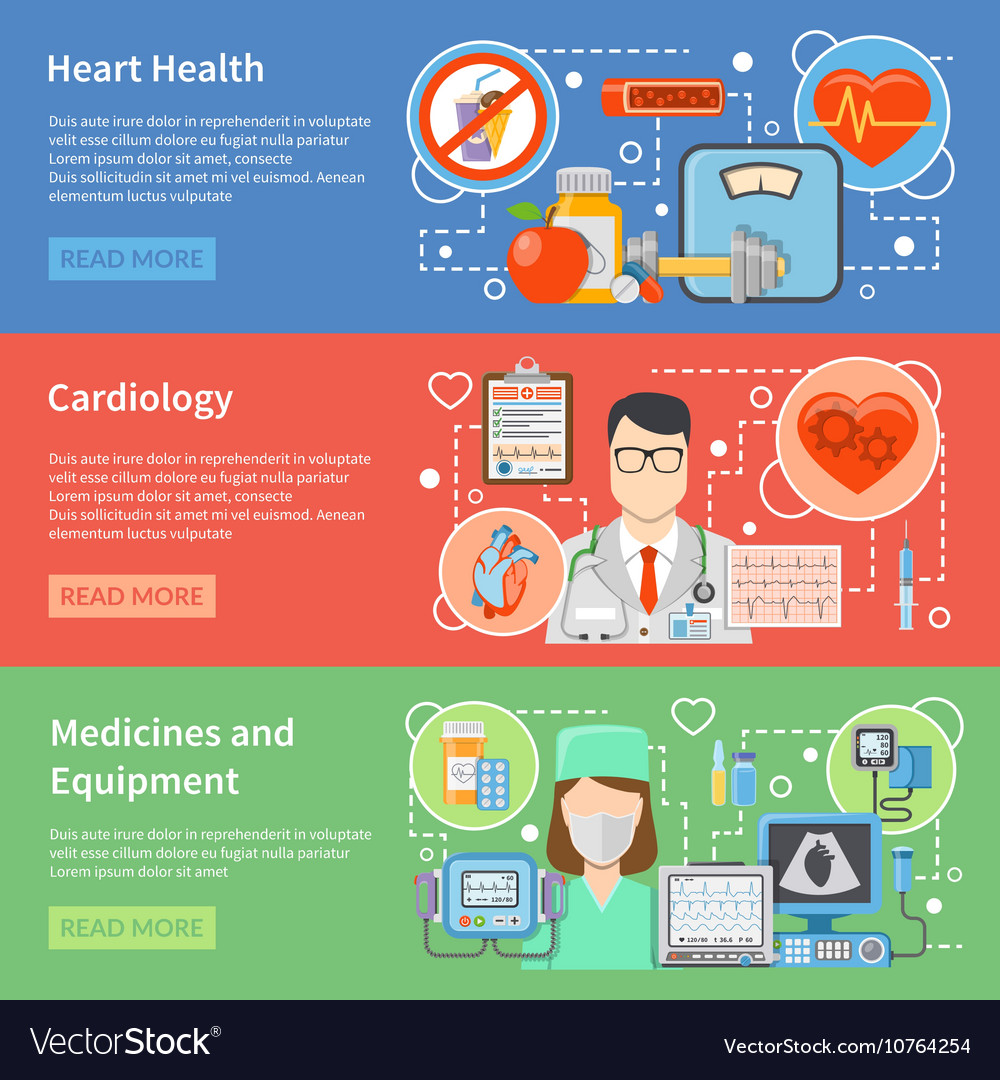Cardiology Flat Banners Royalty Free Vector Image