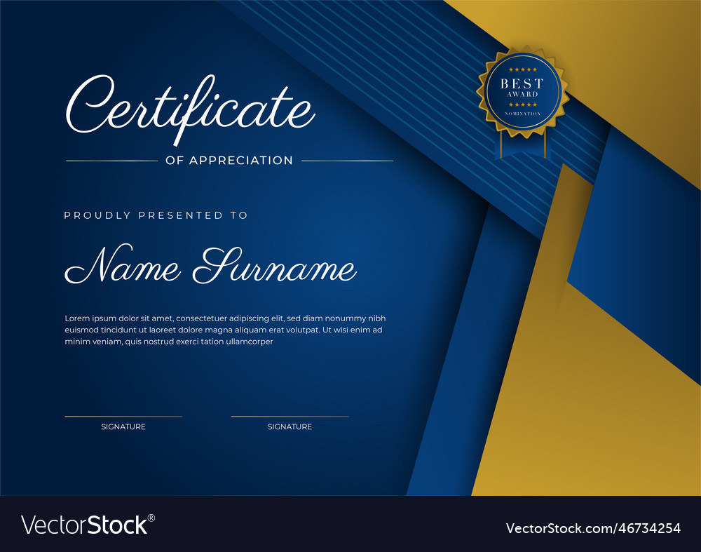 Certificate of appreciation template gold and Vector Image